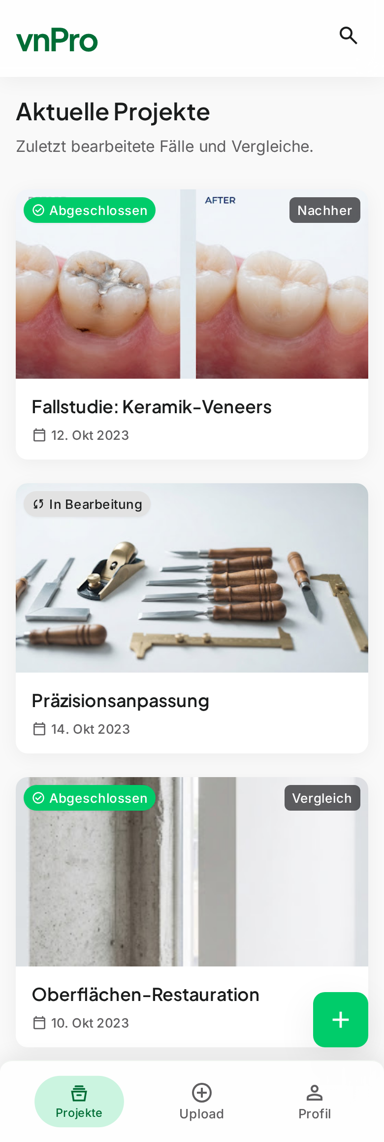 vnPro mobile Projektübersicht